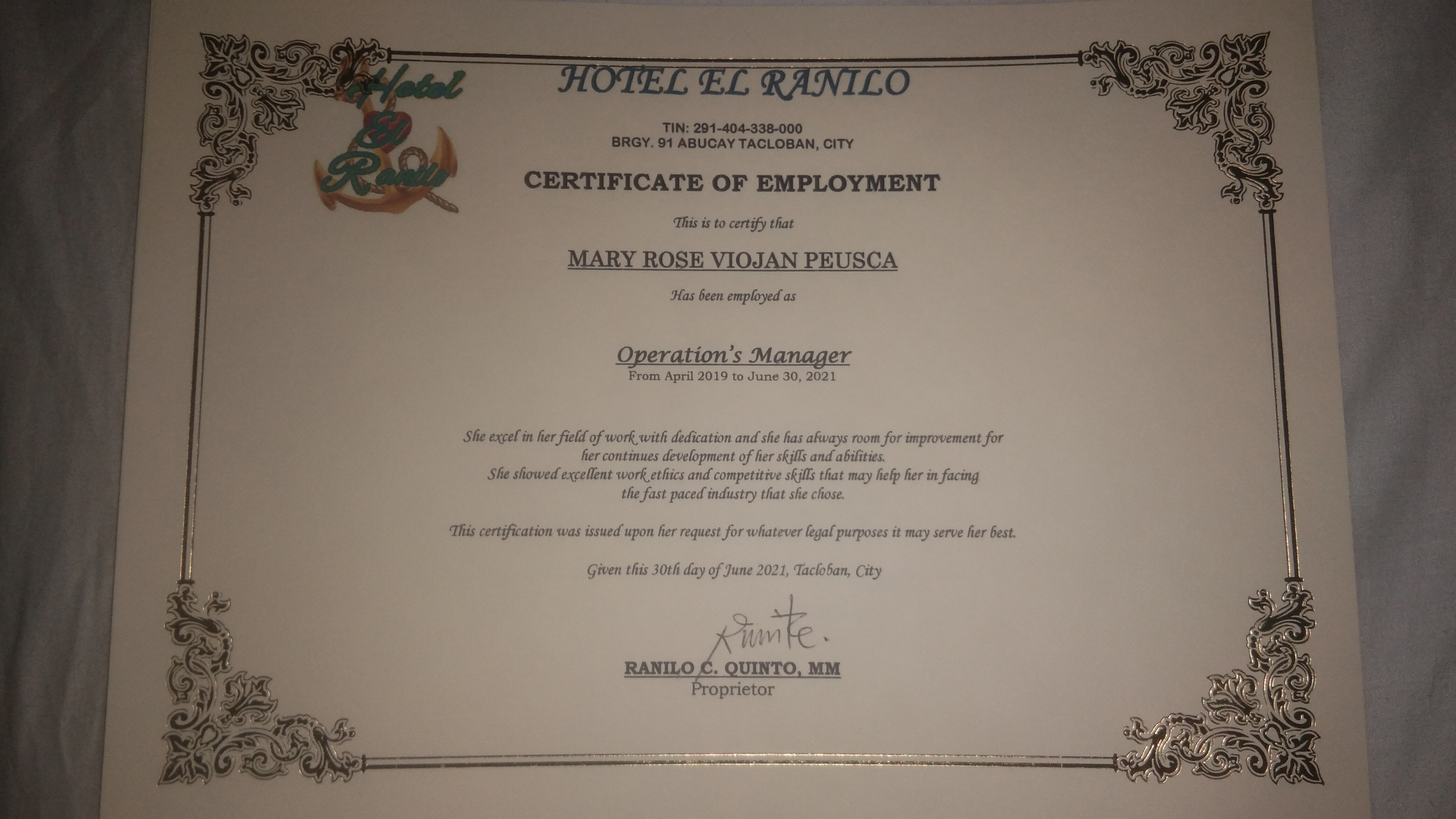 certificate