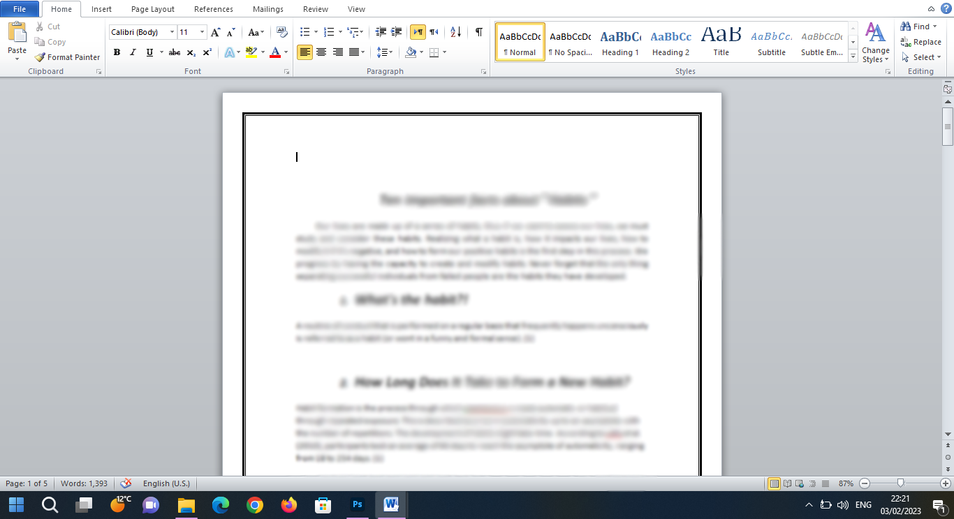 Formatting an article in the Word program